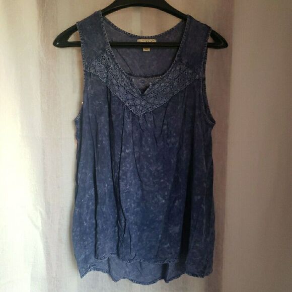 Live and Let Live Women's Size L Tank Crochet Lace Blue Acid Wash Knit 90s Y2K - Picture 1 of 11